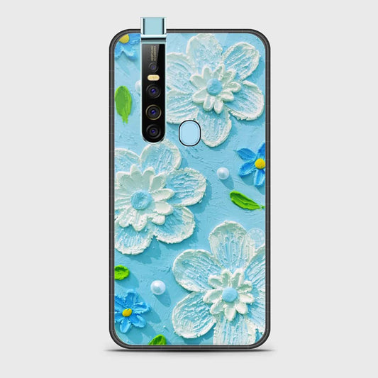 Tecno Camon 15 Pro Cover - Floral Series - Design 3 - Sky Blue - HQ Ultra Shine Premium Infinity Glass Soft Silicon Borders Case