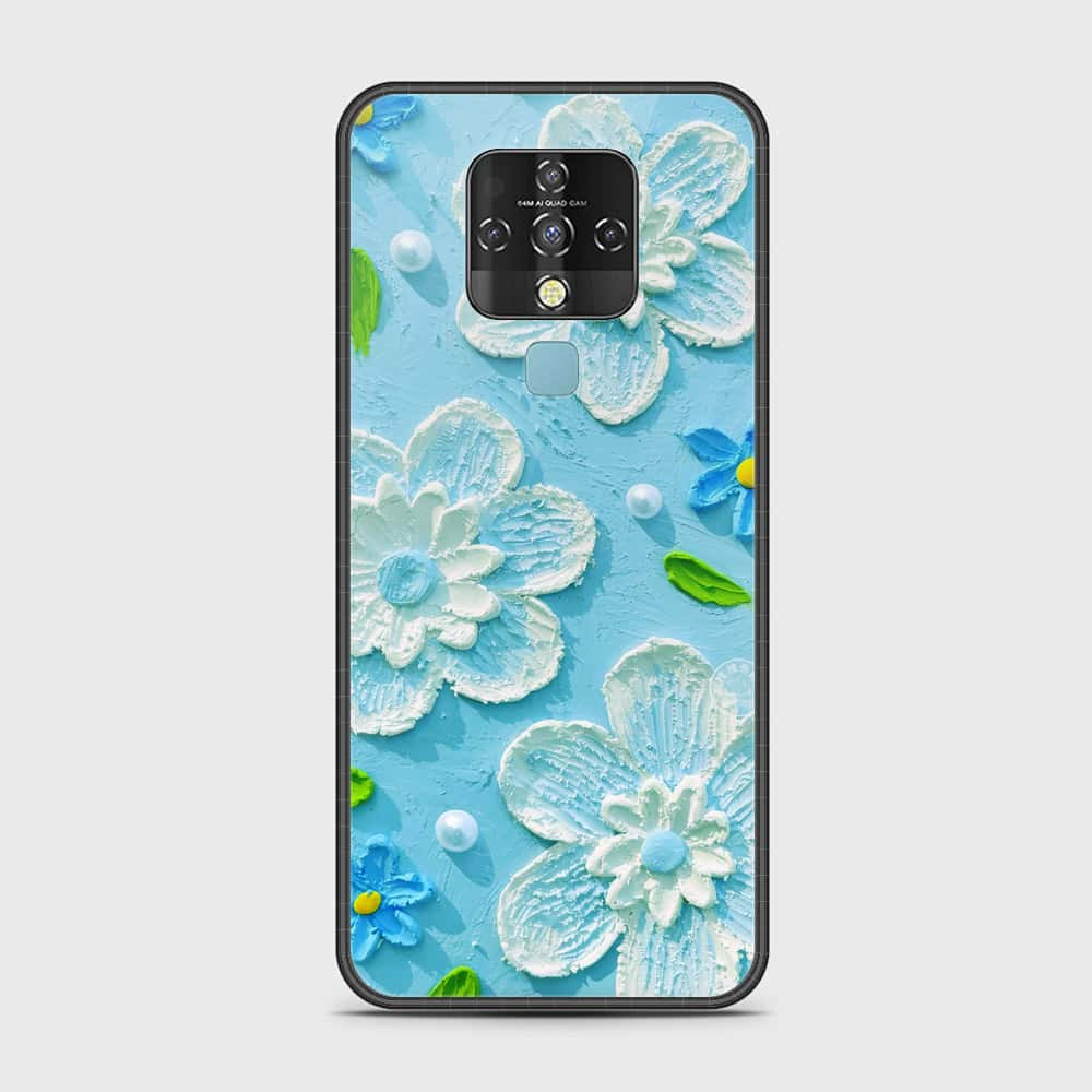 Tecno Camon 16 Cover - Floral Series - Design 3 - Sky Blue - HQ Ultra Shine Premium Infinity Glass Soft Silicon Borders Case