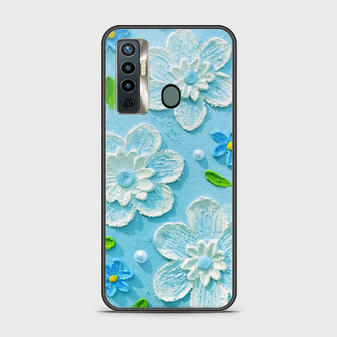 Tecno Camon 17 Cover - Floral Series - Design 3 - Sky Blue - HQ Ultra Shine Premium Infinity Glass Soft Silicon Borders Case