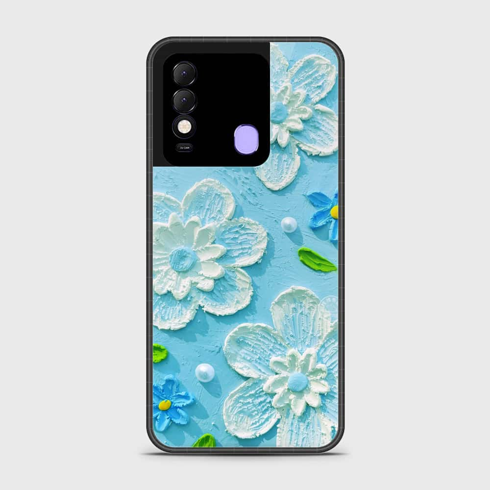 Tecno Spark 8 Cover - Floral Series - Design 3 - Sky Blue - HQ Ultra Shine Premium Infinity Glass Soft Silicon Borders Case