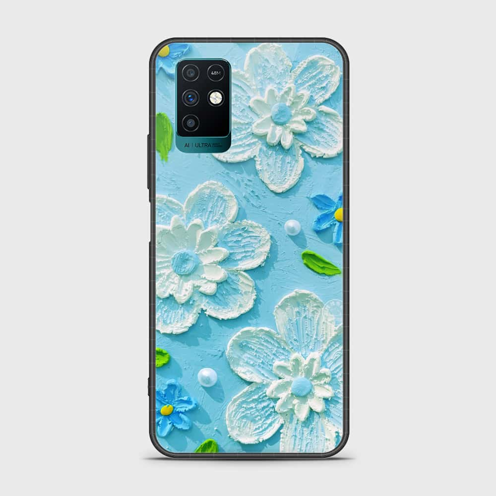 Infinix Note 10 Cover - Floral Series - Design 3 - Sky Blue - HQ Ultra Shine Premium Infinity Glass Soft Silicon Borders Case