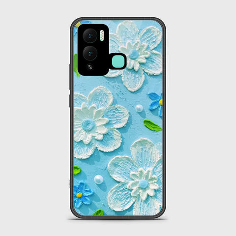 Infinix Hot 12 Play Cover - Floral Series - Design 3 - Sky Blue - HQ Ultra Shine Premium Infinity Glass Soft Silicon Borders Case