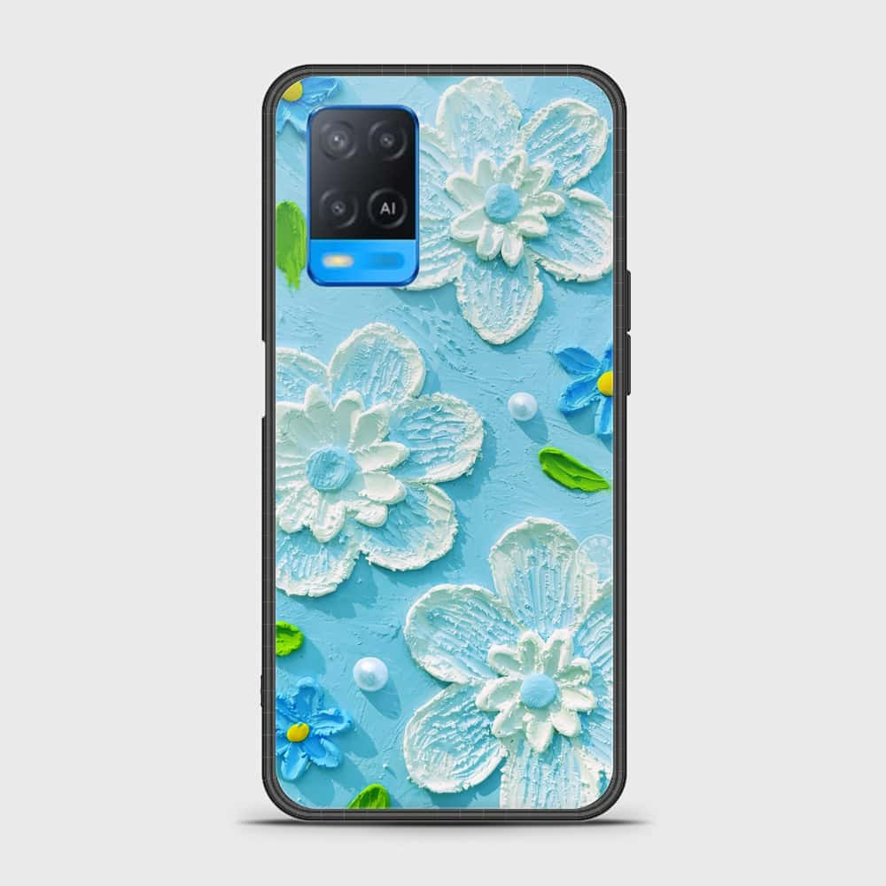 Oppo A54 4G Cover - Floral Series - Design 3 - Sky Blue - HQ Ultra Shine Premium Infinity Glass Soft Silicon Borders Case