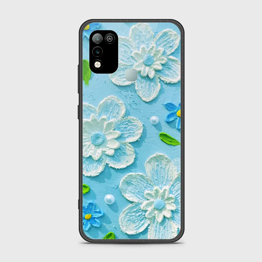 Infinix Hot 10 Play Cover - Floral Series - Design 3 - Sky Blue - HQ Ultra Shine Premium Infinity Glass Soft Silicon Borders Case