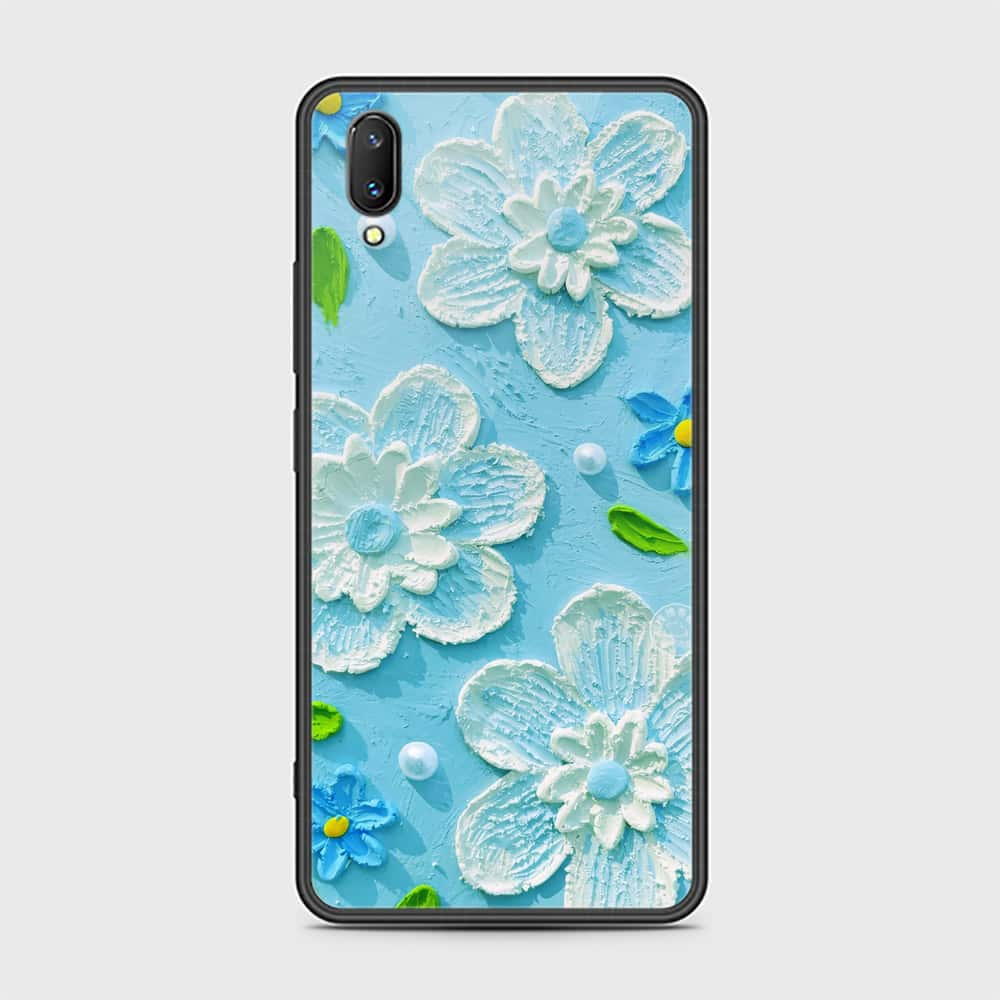 Vivo V11 Pro Cover - Floral Series - Design 3 - Purple & Aqua - HQ Ultra Shine Premium Infinity Glass Soft Silicon Borders Case