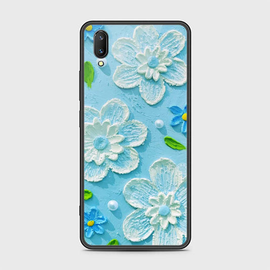 Vivo V11 Pro Cover - Floral Series - Design 3 - Sky Blue - HQ Ultra Shine Premium Infinity Glass Soft Silicon Borders Case