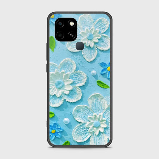 Infinix Smart 6 Cover - Floral Series - Design 3 - Sky Blue - HQ Ultra Shine Premium Infinity Glass Soft Silicon Borders Case