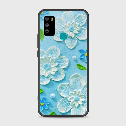 Infinix Hot 9 Play Cover - Floral Series - Design 3 - Sky Blue - HQ Ultra Shine Premium Infinity Glass Soft Silicon Borders Case