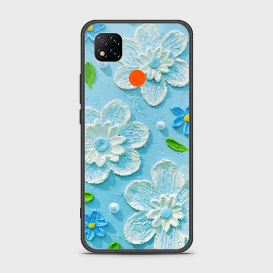 Xiaomi Redmi 9C Cover - Floral Series - Design 3 - Sky Blue - HQ Ultra Shine Premium Infinity Glass Soft Silicon Borders Case