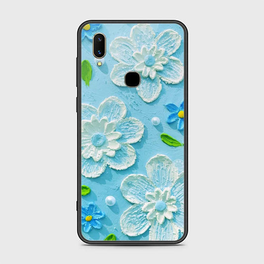 Vivo V11 Cover - Floral Series - Design 3 - Sky Blue - HQ Ultra Shine Premium Infinity Glass Soft Silicon Borders Case