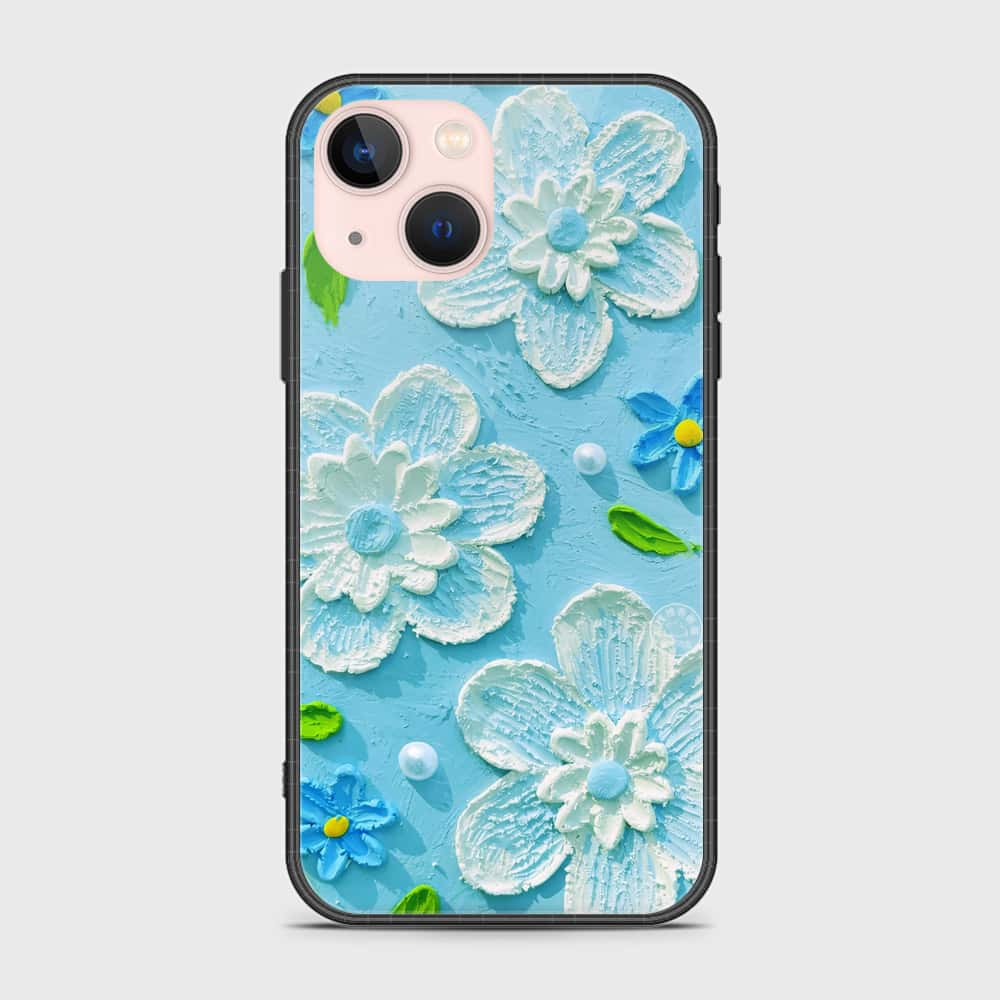 iPhone 14 Plus Cover - Floral Series - Design 3 - Sky Blue - HQ Ultra Shine Premium Infinity Glass Soft Silicon Borders Case