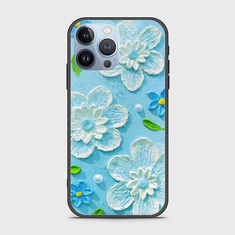 iPhone 14 Pro Cover - Floral Series - Design 3 - Sky Blue - HQ Ultra Shine Premium Infinity Glass Soft Silicon Borders Case