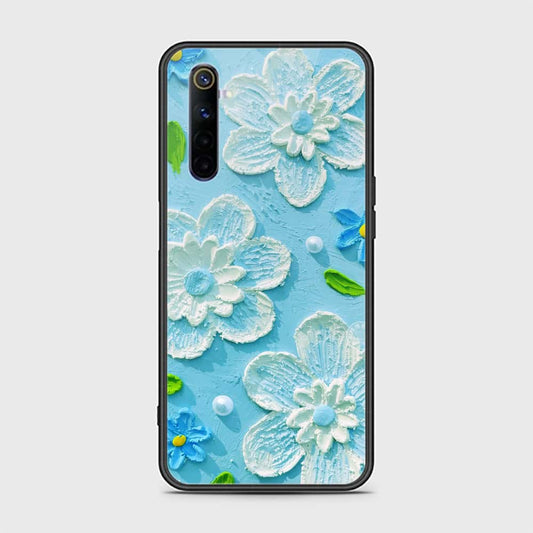 Realme 6 Cover - Floral Series - Design 3 - Sky Blue - HQ Ultra Shine Premium Infinity Glass Soft Silicon Borders Case