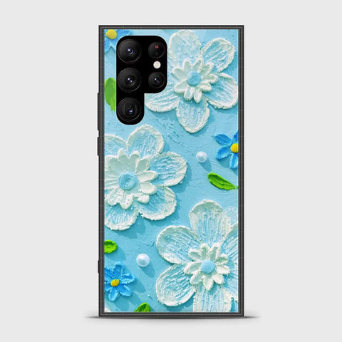 Samsung Galaxy S23 Ultra 5G Cover - Floral Series - Design 3 - Sky Blue - HQ Ultra Shine Premium Infinity Glass Soft Silicon Borders Case