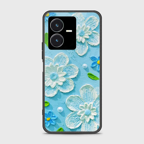 Vivo Y22s Cover - Floral Series - Design 3 - Sky Blue - HQ Ultra Shine Premium Infinity Glass Soft Silicon Borders Case