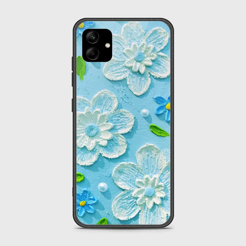 Samsung Galaxy A04 Cover - Floral Series - Design 3 - Sky Blue - HQ Ultra Shine Premium Infinity Glass Soft Silicon Borders Case