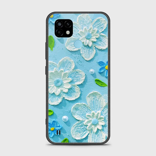 Realme C21 Cover - Floral Series - Design 3 - Sky Blue - HQ Ultra Shine Premium Infinity Glass Soft Silicon Borders Case