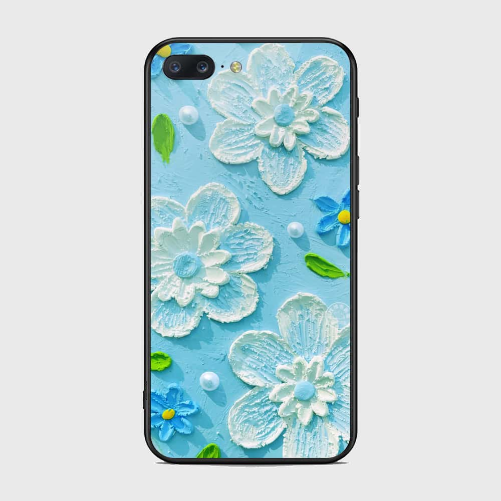 OnePlus 5 Cover - Floral Series - Design 3 - Sky Blue - HQ Ultra Shine Premium Infinity Glass Soft Silicon Borders Case