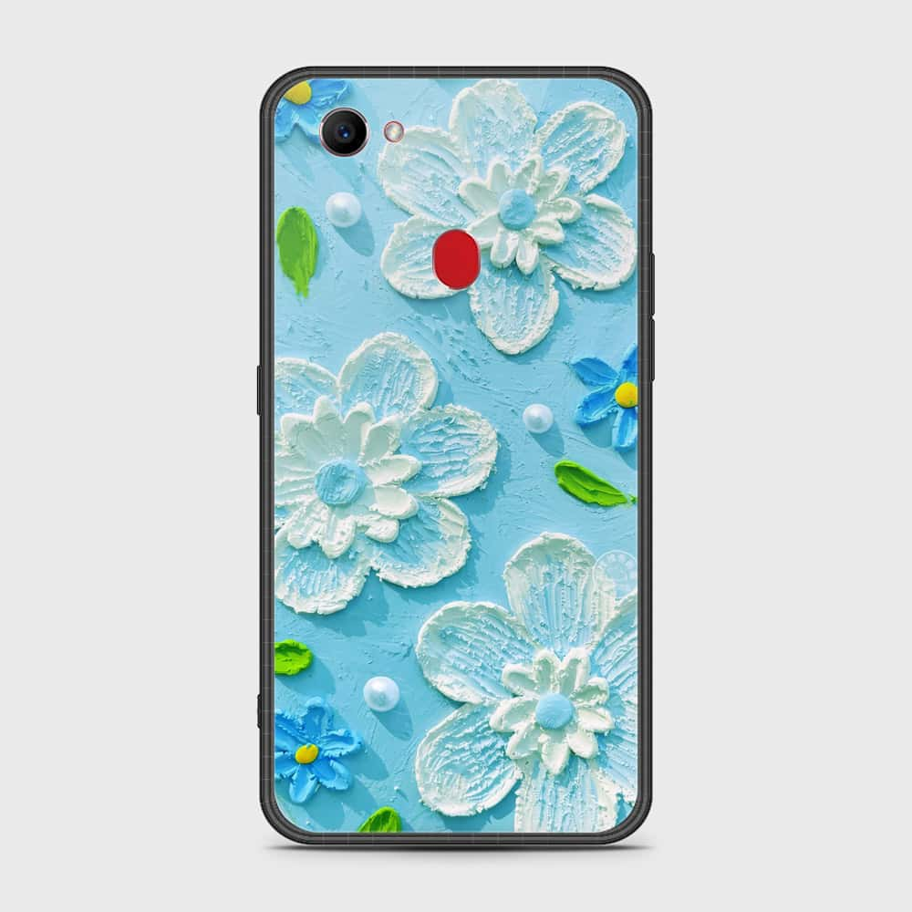 Oppo F7 Cover - Floral Series - Design 3 - Sky Blue - HQ Ultra Shine Premium Infinity Glass Soft Silicon Borders Case