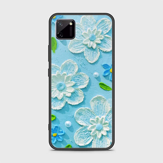 Realme C11 Cover - Floral Series - Design 3 - Sky Blue - HQ Ultra Shine Premium Infinity Glass Soft Silicon Borders Case