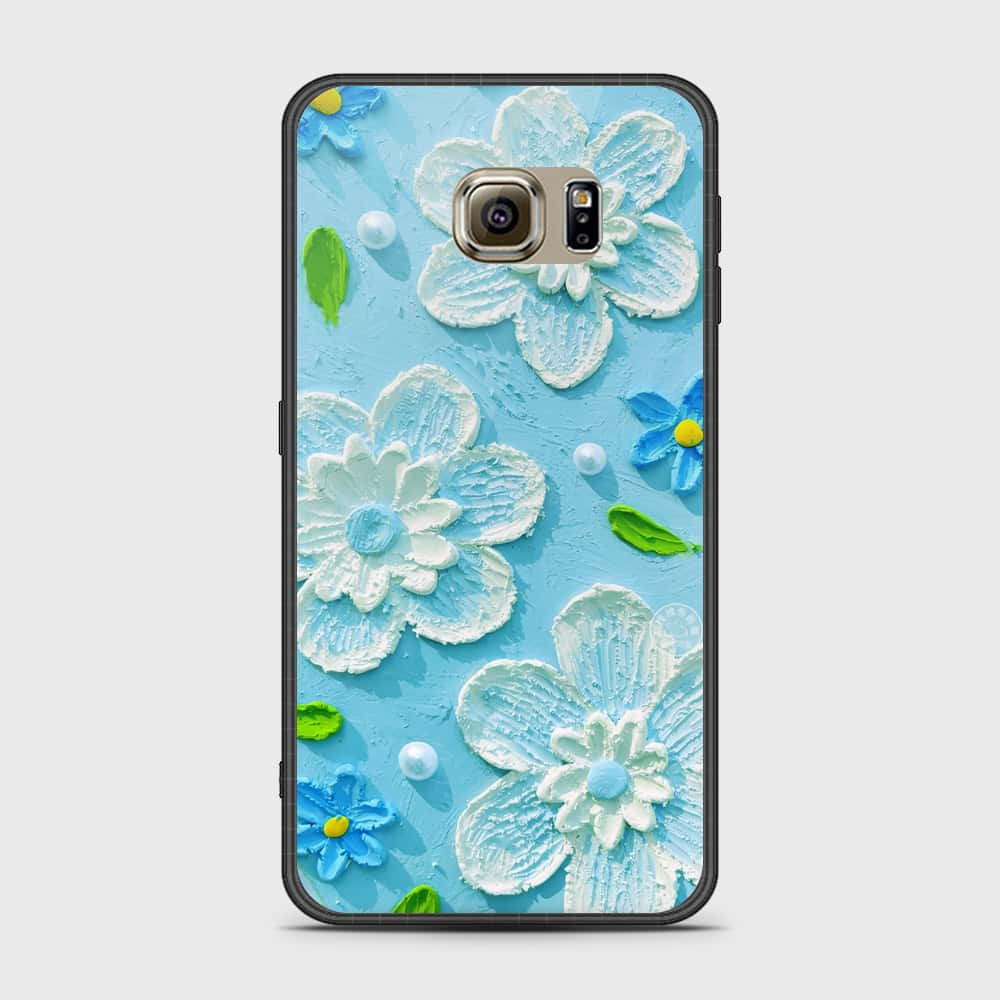 Samsung Galaxy S6 Cover - Floral Series - Design 3 - Sky Blue - HQ Ultra Shine Premium Infinity Glass Soft Silicon Borders Case