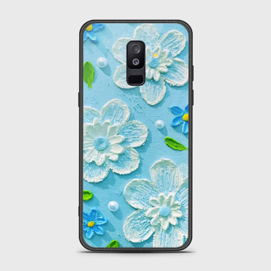 Samsung Galaxy A6 Plus 2018 Cover - Floral Series - Design 3 - Sky Blue - HQ Ultra Shine Premium Infinity Glass Soft Silicon Borders Case