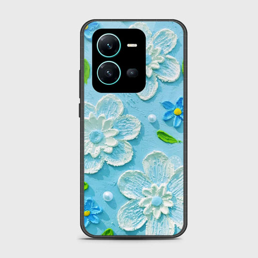 Vivo V25 5G Cover - Floral Series - Design 3 - Sky Blue - HQ Ultra Shine Premium Infinity Glass Soft Silicon Borders Case