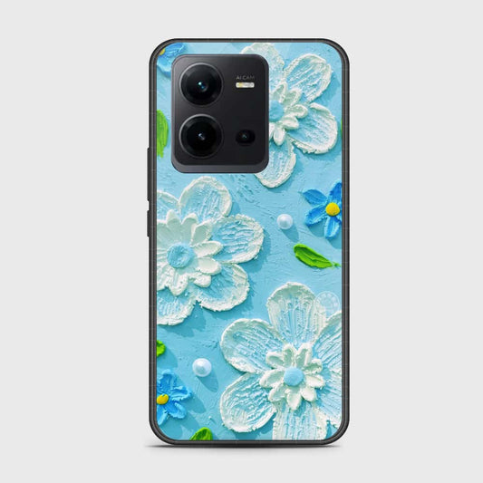 Vivo V25e Cover - Floral Series - Design 3 - Sky Blue - HQ Ultra Shine Premium Infinity Glass Soft Silicon Borders Case