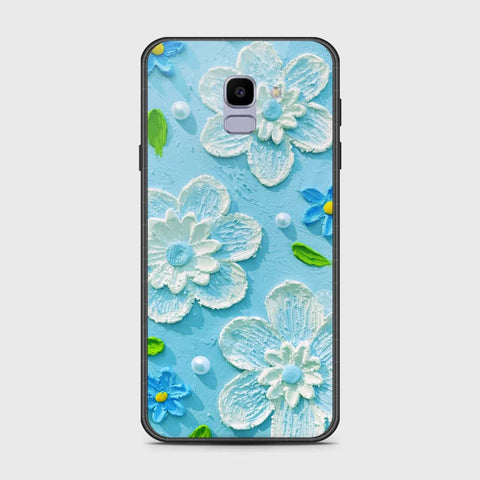 Samsung Galaxy J6 2018 Cover - Floral Series - Design 3 - Sky Blue - HQ Ultra Shine Premium Infinity Glass Soft Silicon Borders Case