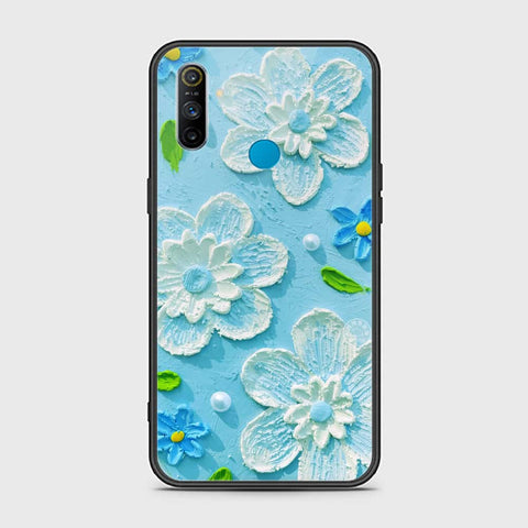 Realme 6i Cover - Floral Series - Design 3 - Purple & Aqua - HQ Ultra Shine Premium Infinity Glass Soft Silicon Borders Case