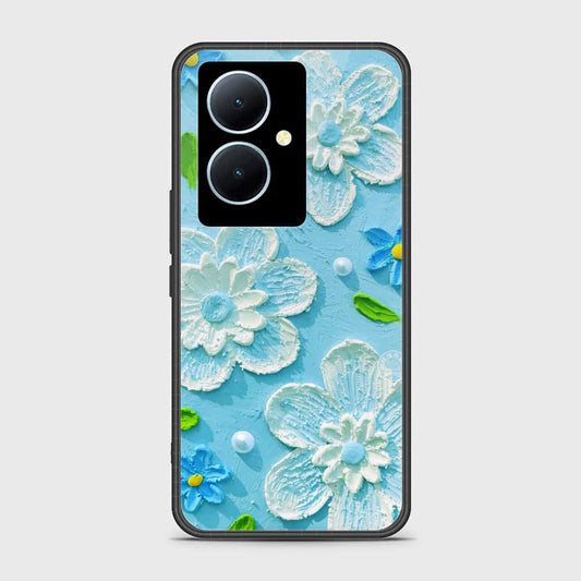 Vivo Y78 Plus 5G Cover - Floral Series - Design 3 - Sky Blue - HQ Ultra Shine Premium Infinity Glass Soft Silicon Borders Case