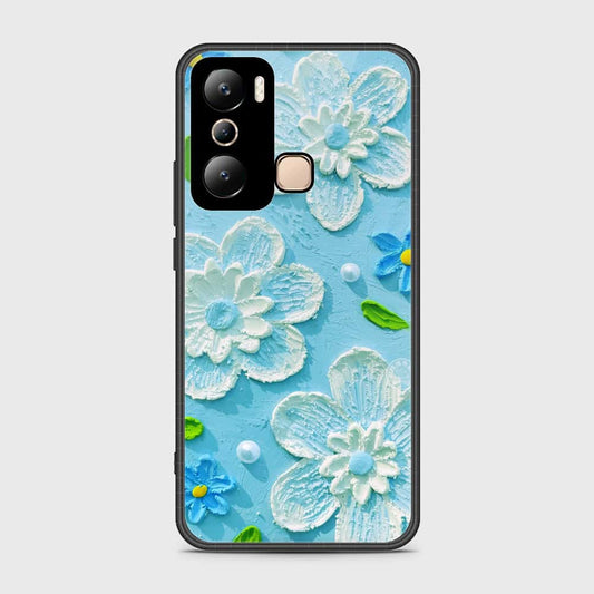 Infinix Hot 20i Cover - Floral Series - Design 3 - Sky Blue - HQ Ultra Shine Premium Infinity Glass Soft Silicon Borders Case