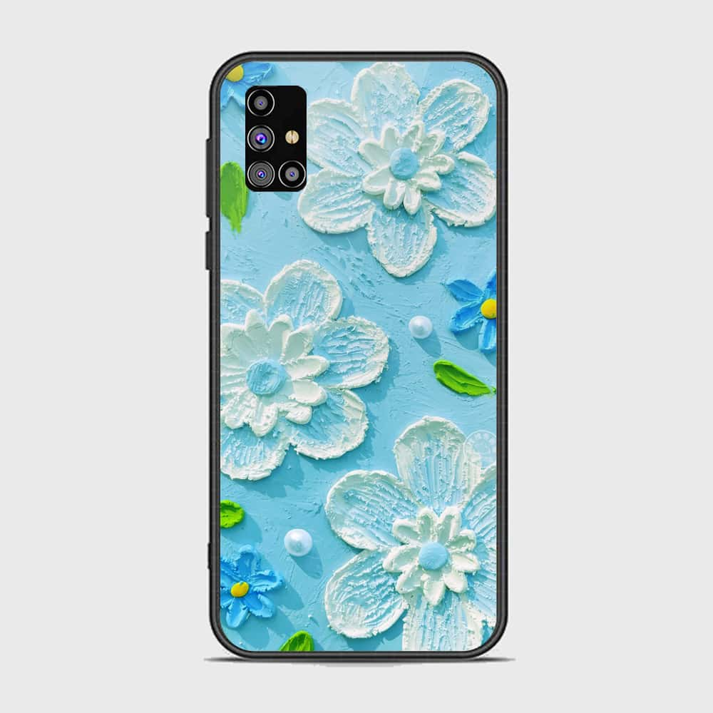 Samsung Galaxy M31s Cover - Floral Series - Design 3 - Sky Blue - HQ Ultra Shine Premium Infinity Glass Soft Silicon Borders Case