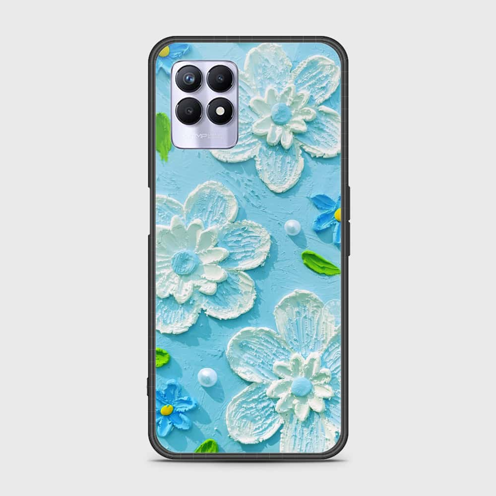 Realme 8i Cover - Floral Series - Design 3 - Sky Blue - HQ Ultra Shine Premium Infinity Glass Soft Silicon Borders Case