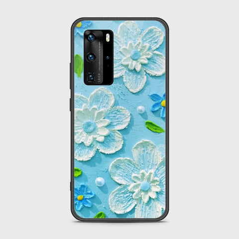 Huawei P40 Pro Cover - Floral Series - Design 3 - Sky Blue - HQ Ultra Shine Premium Infinity Glass Soft Silicon Borders Case