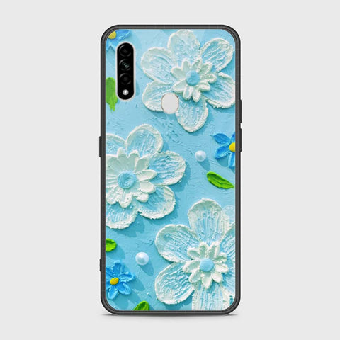 Oppo A8 Cover - Floral Series - Design 3 - Sky Blue - HQ Ultra Shine Premium Infinity Glass Soft Silicon Borders Case