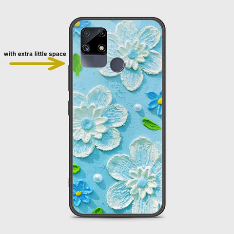 Realme Narzo 20 Cover - Floral Series - Design 3 - Sky Blue - HQ Ultra Shine Premium Infinity Glass Soft Silicon Borders Case