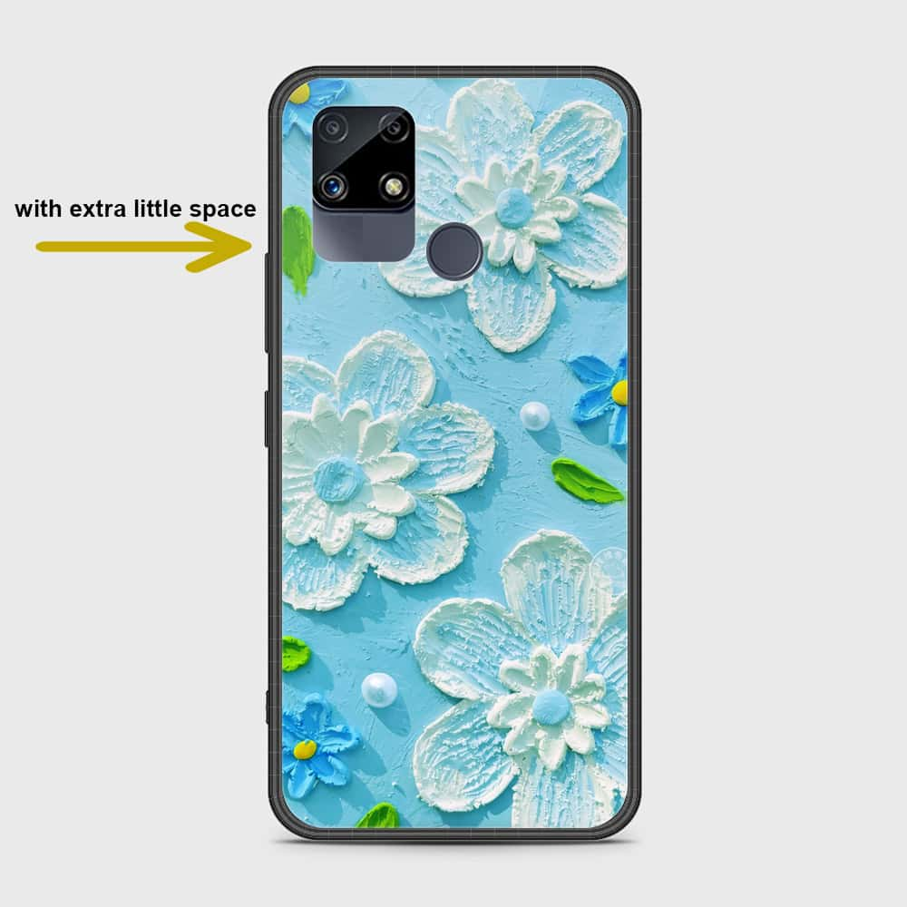 Realme C25 Cover - Floral Series - Design 3 - Purple & Aqua - HQ Ultra Shine Premium Infinity Glass Soft Silicon Borders Case