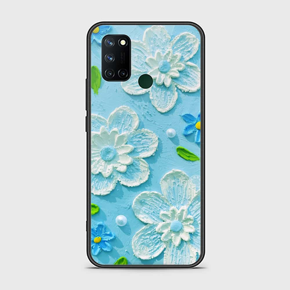 Realme C17 Cover - Floral Series - Design 3 - Sky Blue - HQ Ultra Shine Premium Infinity Glass Soft Silicon Borders Case