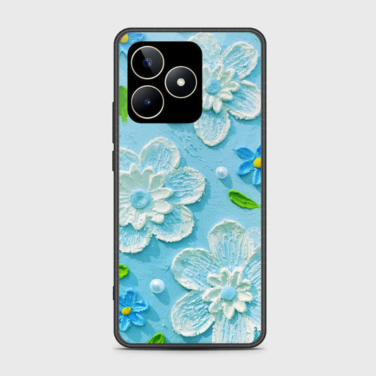 Realme Note 50 Cover - Floral Series - Design 3 - Sky Blue - HQ Ultra Shine Premium Infinity Glass Soft Silicon Borders Case