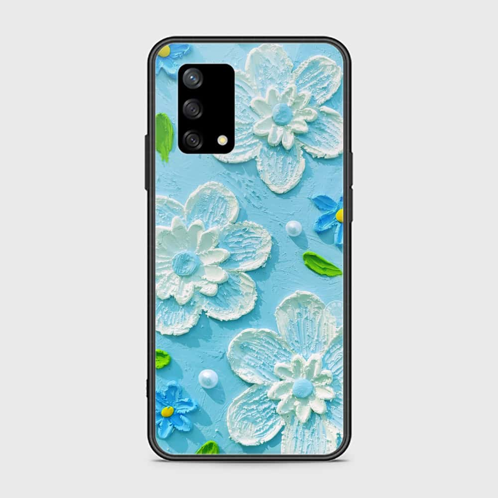 Oppo A74 Cover - Floral Series - Design 3 - Purple & Aqua - HQ Ultra Shine Premium Infinity Glass Soft Silicon Borders Case