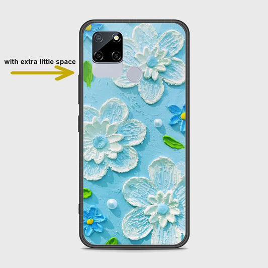 Realme C12 Cover - Floral Series - Design 3 - Sky Blue - HQ Ultra Shine Premium Infinity Glass Soft Silicon Borders Case