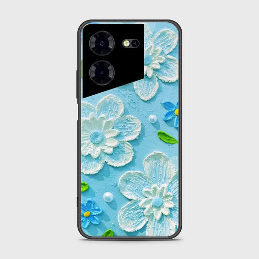 Tecno Pova 5 Pro Cover - Floral Series - Design 3 - Sky Blue - HQ Ultra Shine Premium Infinity Glass Soft Silicon Borders Case