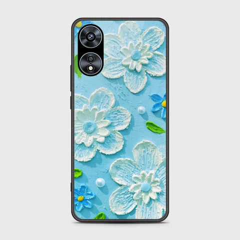 Oppo A58 4G Cover - Floral Series - Design 3 - Sky Blue - HQ Ultra Shine Premium Infinity Glass Soft Silicon Borders Case