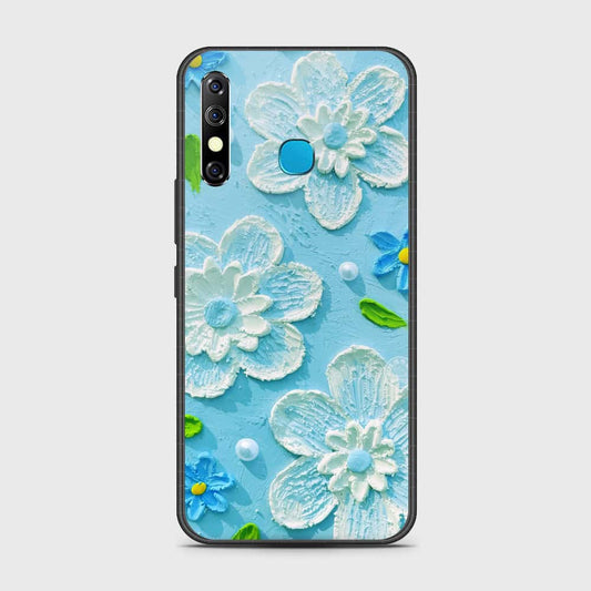 Infinix Hot 8 Cover - Floral Series - Design 3 - Sky Blue - HQ Ultra Shine Premium Infinity Glass Soft Silicon Borders Case