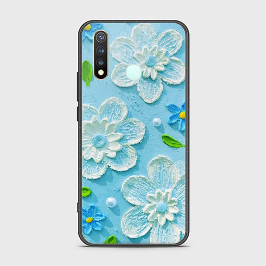 Vivo Y19 Cover - Floral Series - Design 3 - Sky Blue - HQ Ultra Shine Premium Infinity Glass Soft Silicon Borders Case