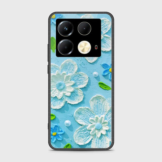 Infinix Note 40 Cover - Floral Series - Design 3 - Sky Blue - HQ Ultra Shine Premium Infinity Glass Soft Silicon Borders Case