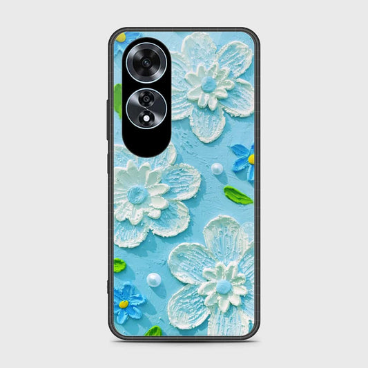 Oppo A60 Cover - Floral Series - Design 3 - Sky Blue - HQ Ultra Shine Premium Infinity Glass Soft Silicon Borders Case