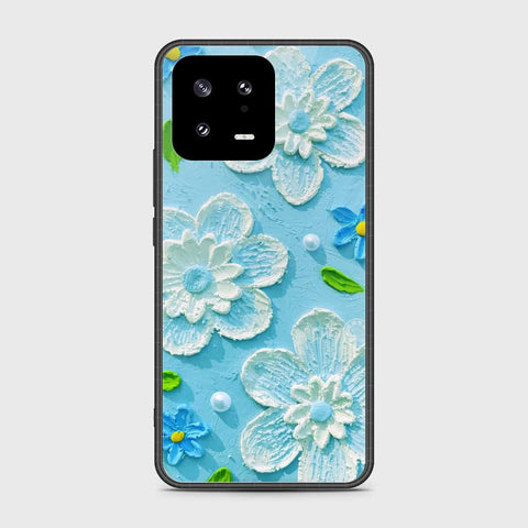 Xiaomi 13 Cover - Floral Series - Design 3 - Sky Blue - HQ Ultra Shine Premium Infinity Glass Soft Silicon Borders Case