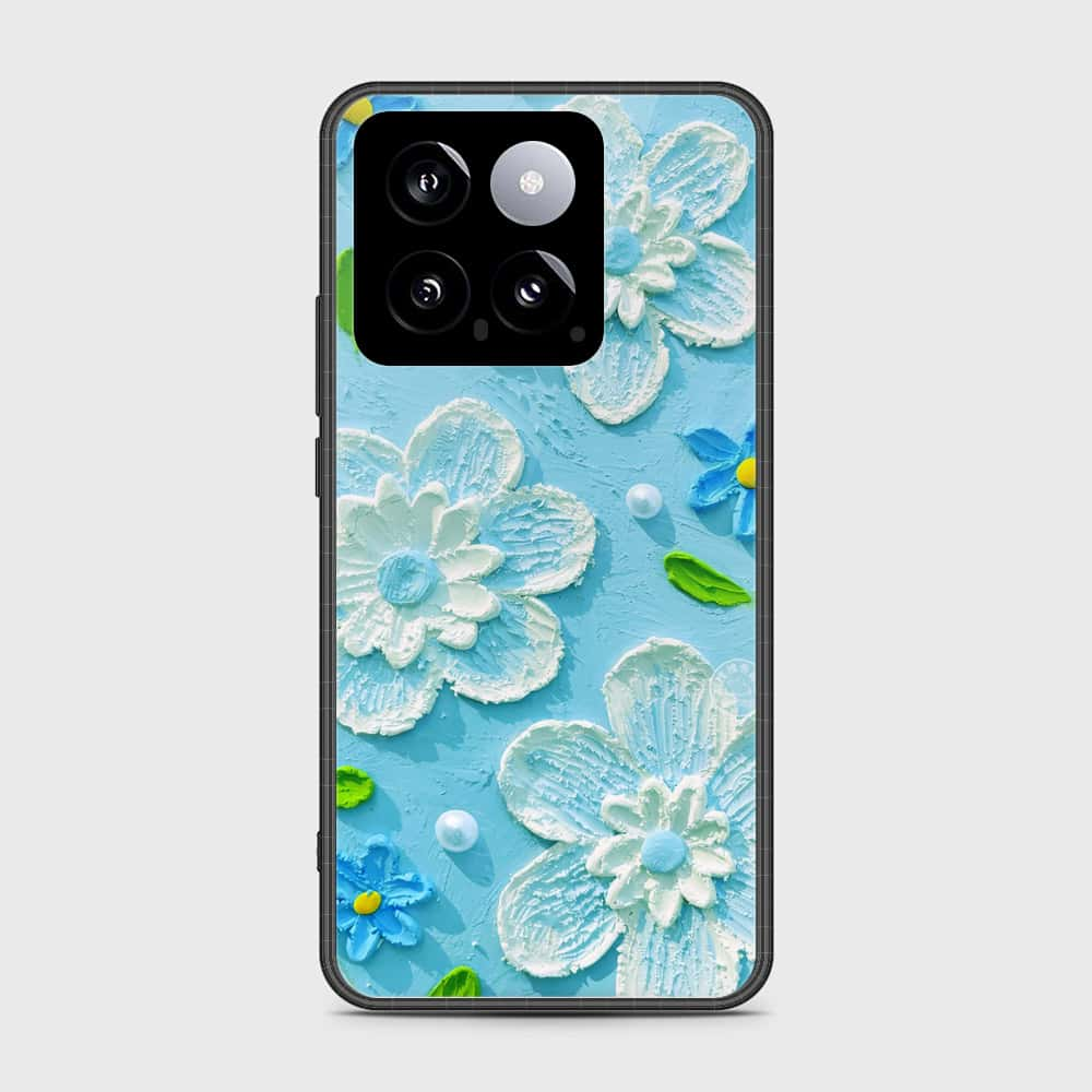 Xiaomi 14 Cover - Floral Series - Design 3 - Sky Blue - HQ Ultra Shine Premium Infinity Glass Soft Silicon Borders Case